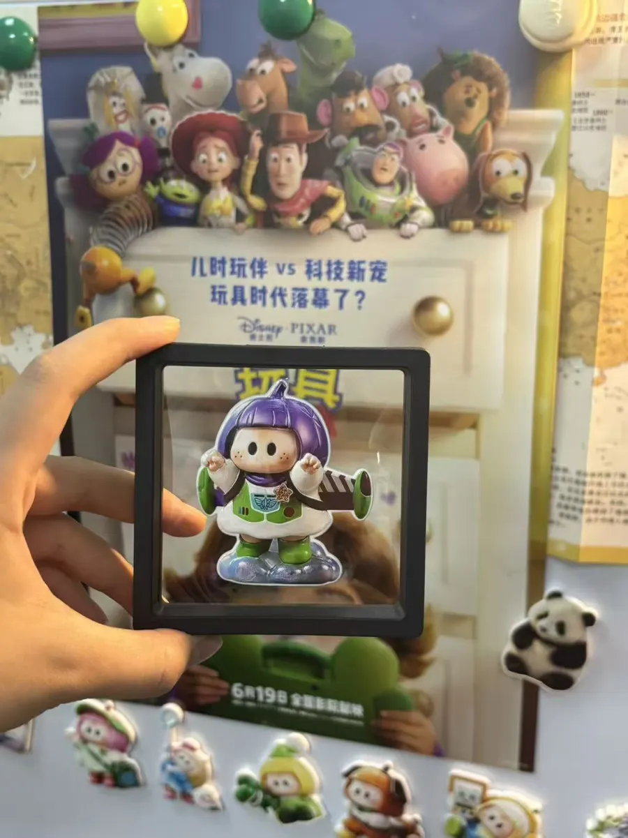 Close view of the dimensional form and printed details of a character magnet